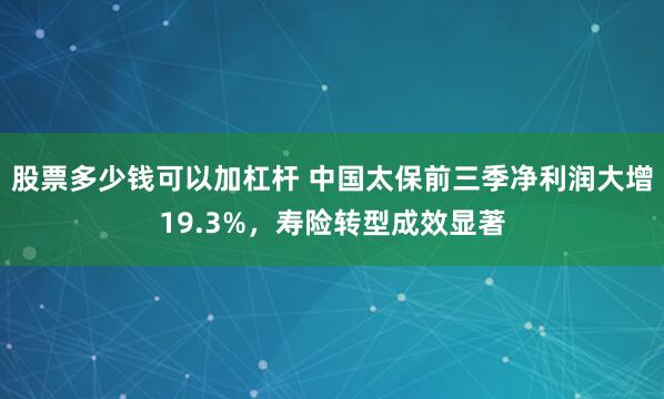 股票多少钱可以加杠杆 中国太保前三季净利润大增19.3%,寿险转型成效显著
