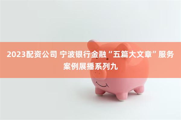 2023配资公司 宁波银行金融“五篇大文章”服务案例展播系列九
